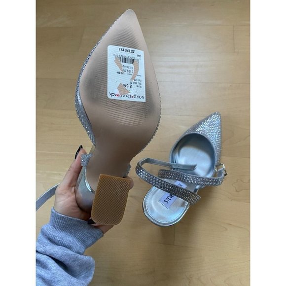 Steve Madden BNWT "Zestful" silver stone heel pointed toe - Picture 6 of 8